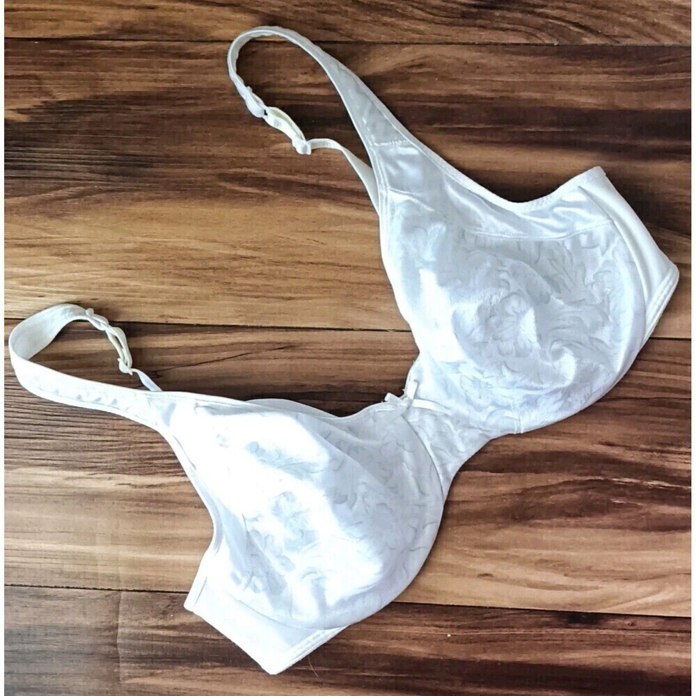 Playtex 18-Hour Bra Sz  36B White Satin Floral Padded  Underwire Comfort Straps